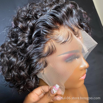 Tuneful 100% Virgin Brazilian Beautiful Short Bob Wigs Style Blonde Pixie Cut Short Water Wave Curly T1b/27 13*4 Lace Front Wig